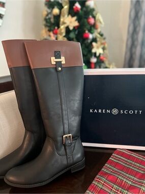 Karen Scott Black Riding Boots with Brown Cuffs